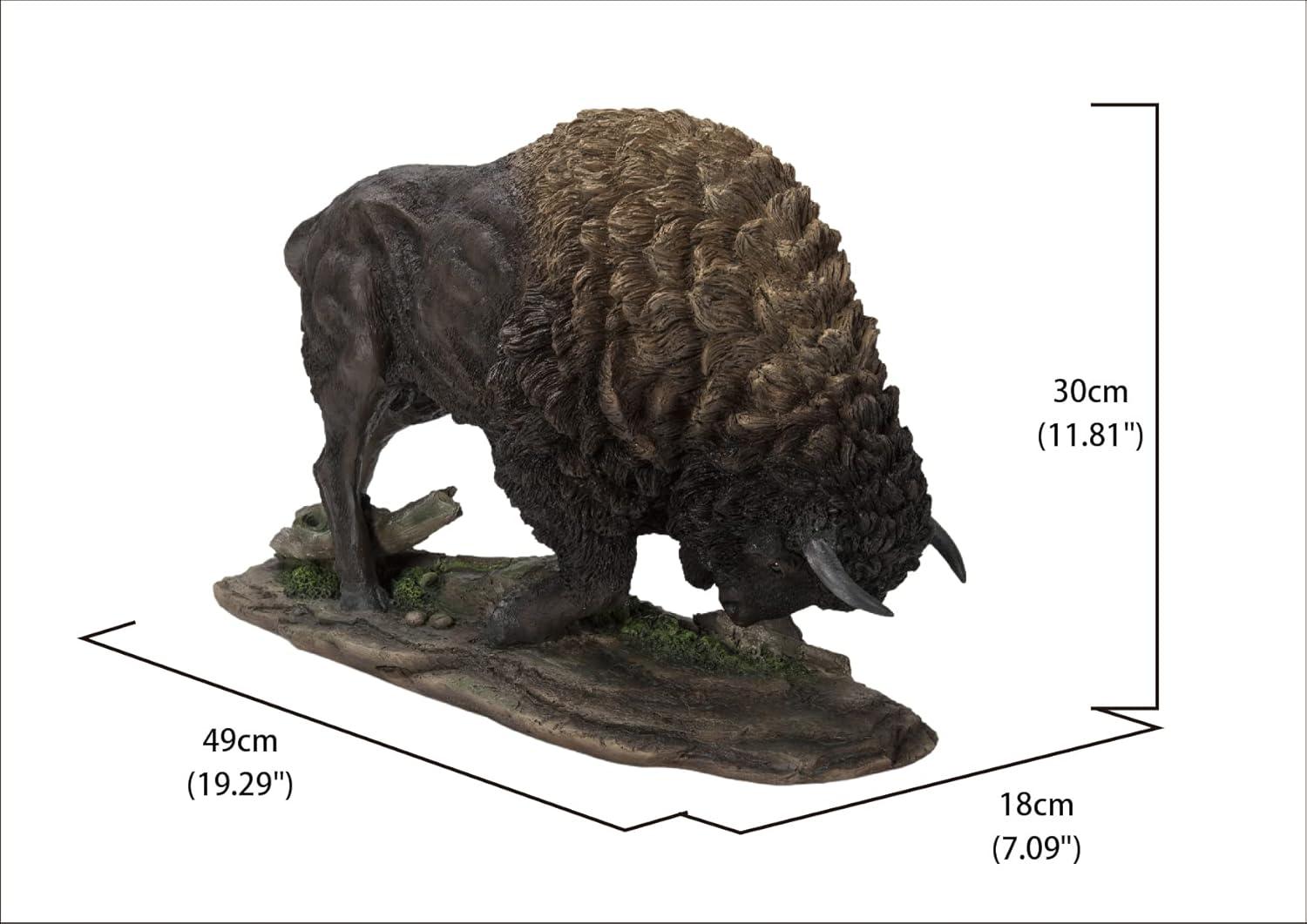 Large Brown Polyresin Bison Head Down Statue