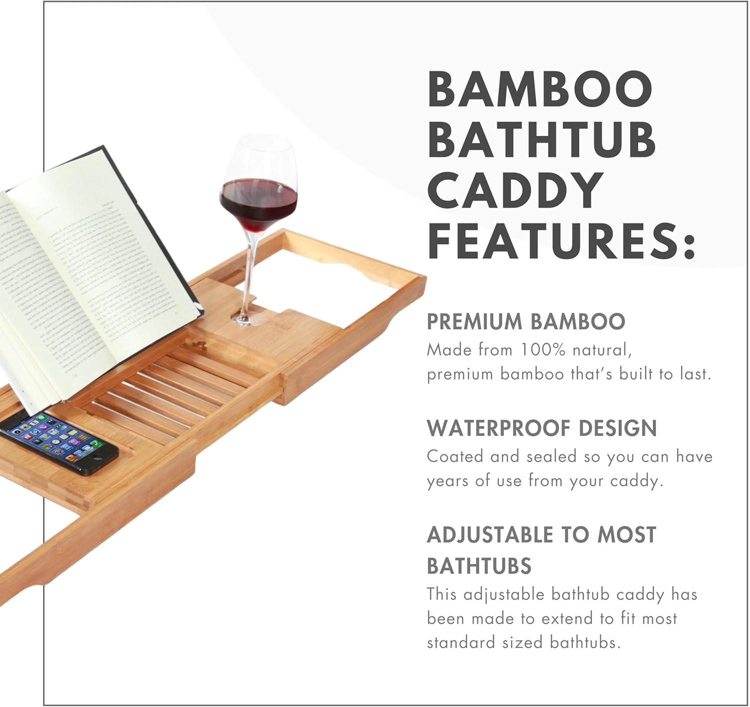 Bamboo Freestanding Bathtub Caddy with Extending Sides