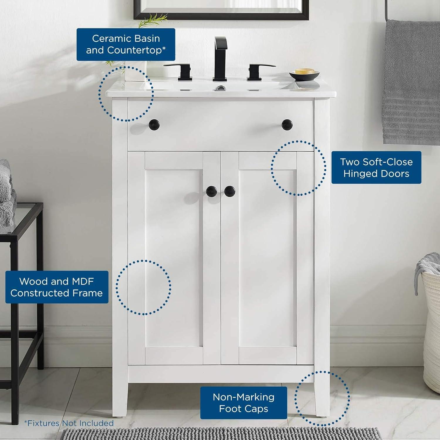 Nantucket 24" Sleek White Bathroom Vanity with Soft-Close Doors