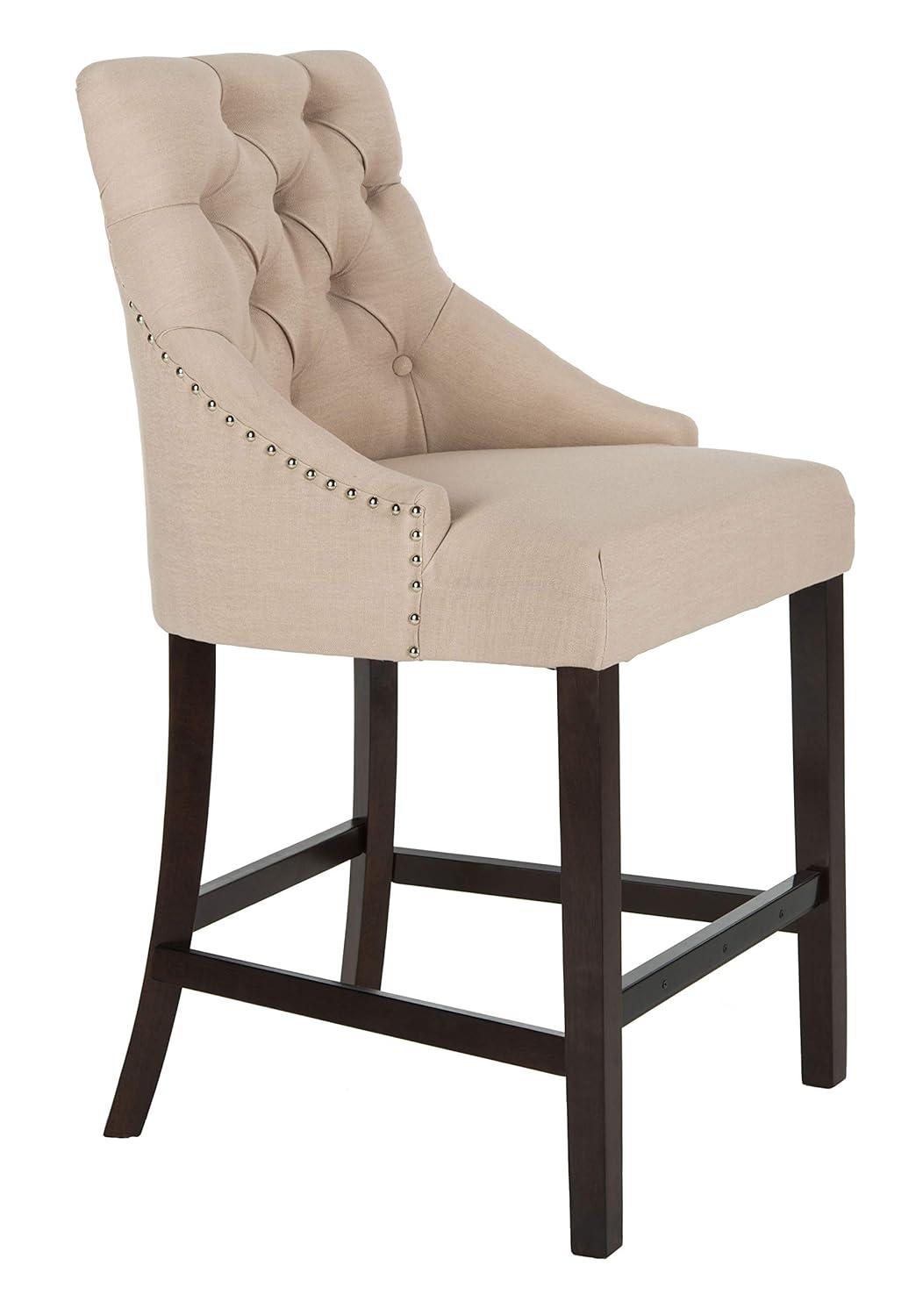 Eleni Tufted Wing Back Counter Stool (Set of 2) - BST6305 - Beige/Espresso - Safavieh
