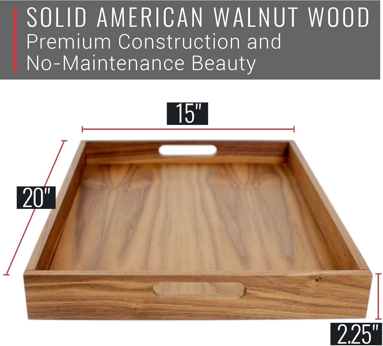 Large Walnut Wood Serving Tray with Cutout Handles