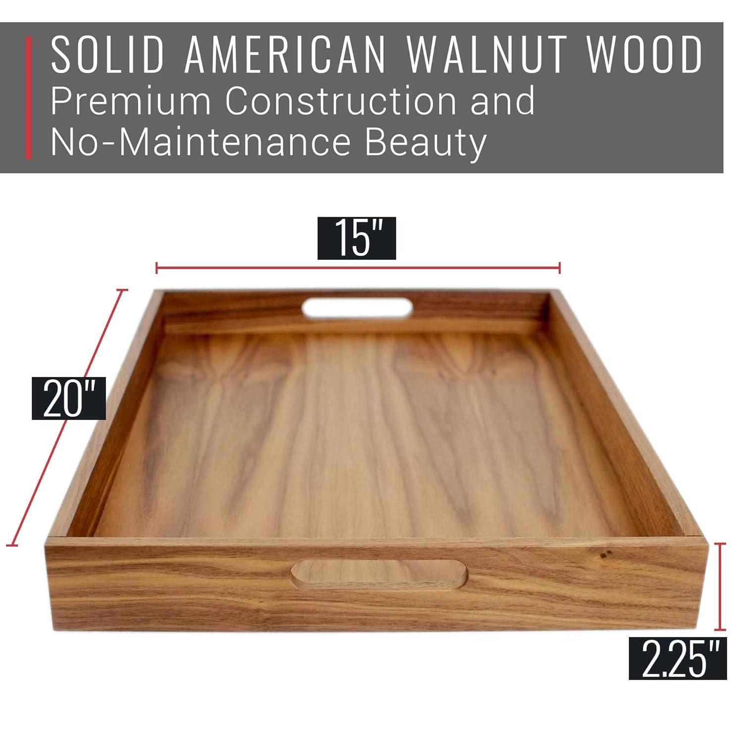 Large Walnut Wood Serving Tray with Cutout Handles