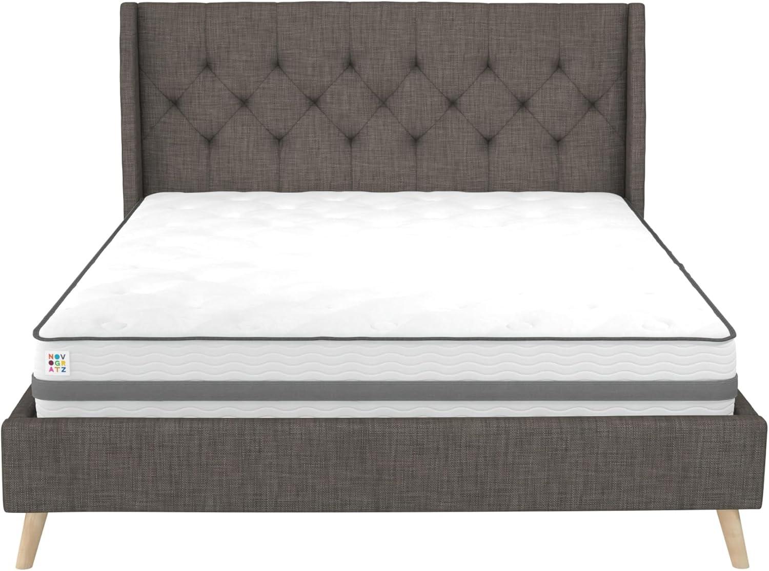 Gray Linen Tufted Upholstered Queen Bed with Wood Frame