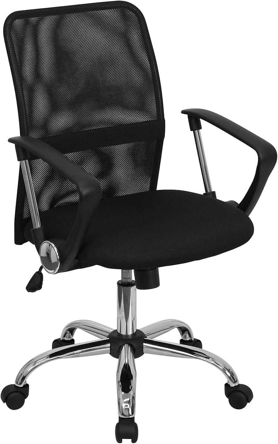 Mid-Back Black Mesh Swivel Task Chair with Chrome Base