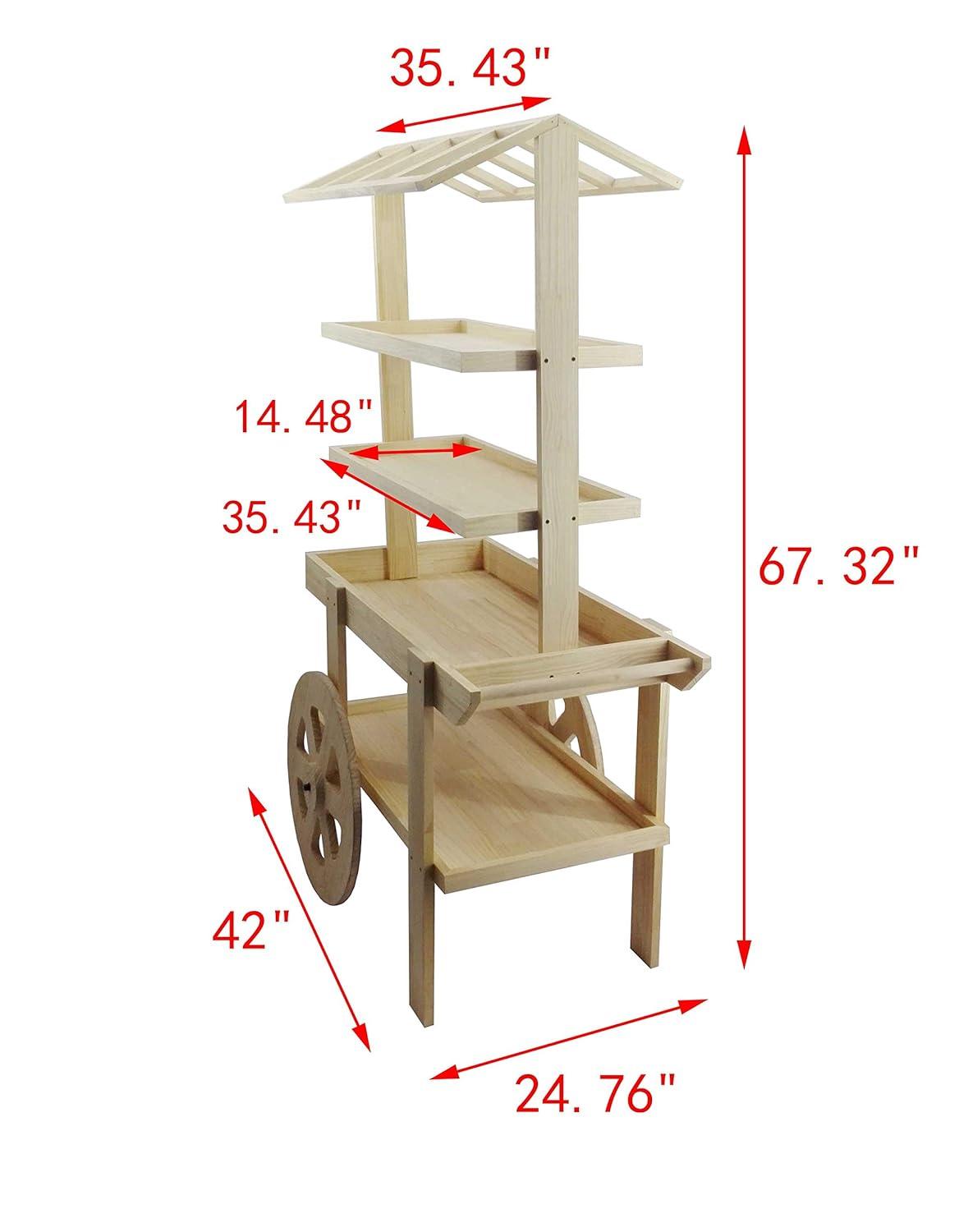 FixtureDisplays Flower Cart Vending Cart Farmers Market County Fair Wagon Wood Stall Stand Rolling Shelf Retail