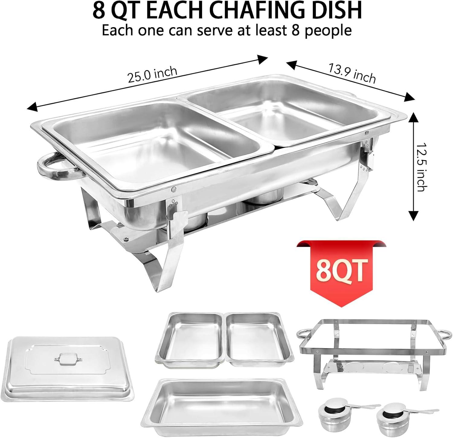 The Party Aisle™ Chafing Dishes For Buffet 4 Pack, 8 Qt Stainless Steel Chafers And Buffet Warmers Sets With Lid, Rectangle Serving Food Warmer Catering Supplies Buffet Display For Parties