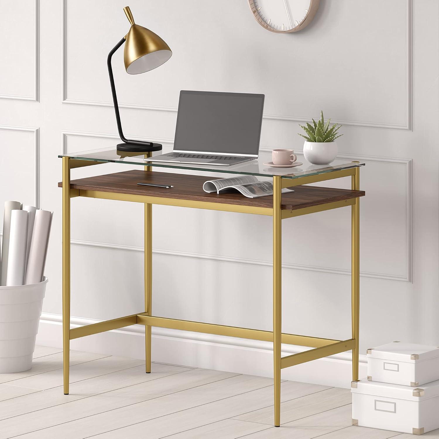 36" Black Bronze Desk with Black Woodgrain Shelf - Henn&Hart