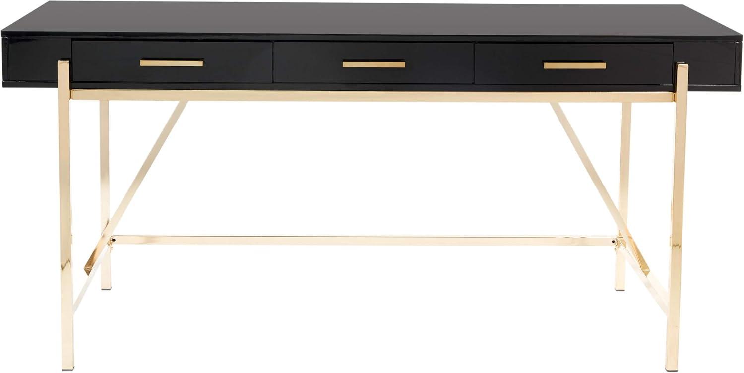 Broadway Desk with Black Gloss Finish and Gold Frame