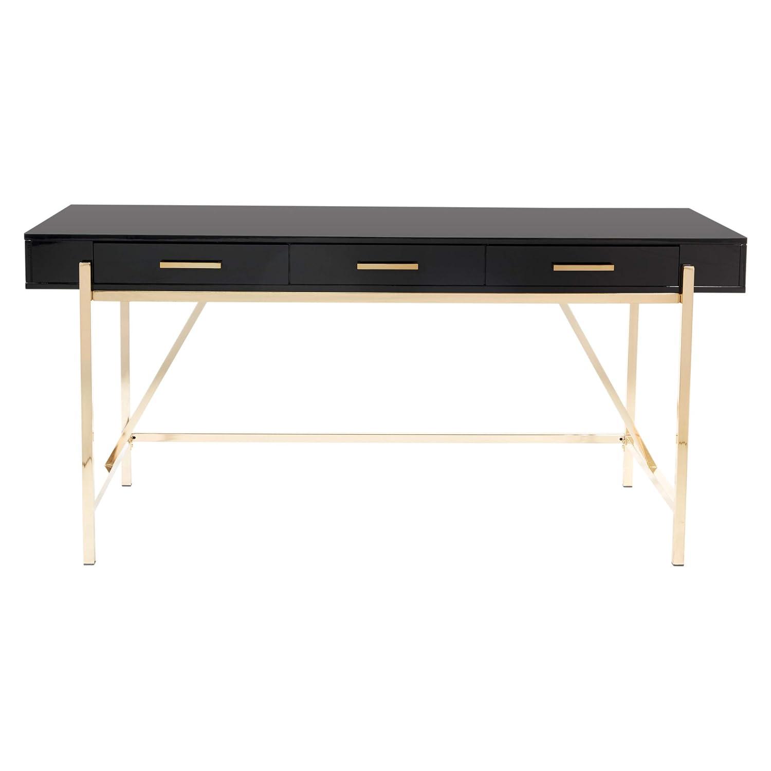 Broadway Desk with Black Gloss Finish and Gold Frame