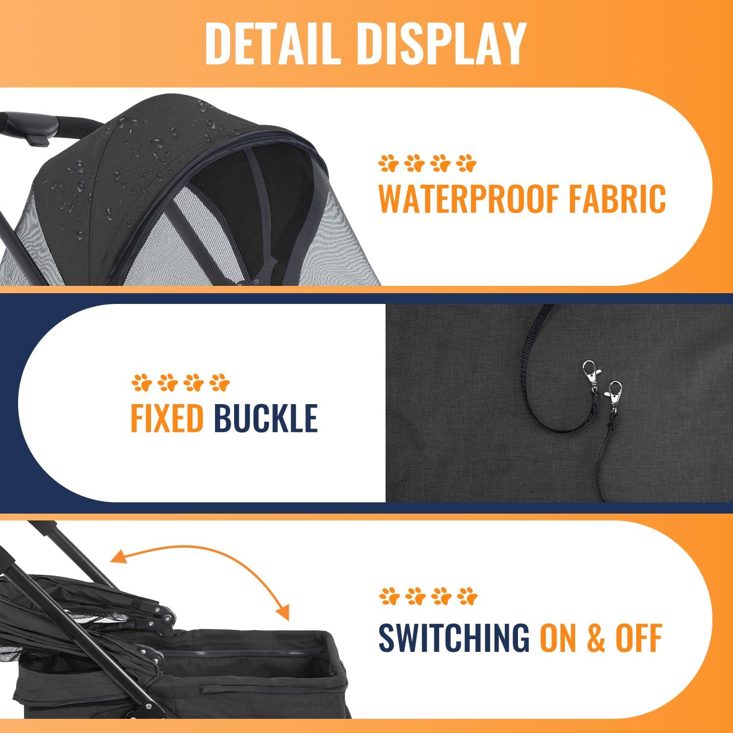 FDW Pet Stroller 3 in 1 Multi-Function Dog Stroller Jogging Stroller with Detachable Carrier, Lightweight Travel Stroller for Small and Medium-Sized Pets (Black, 3 Wheels)
