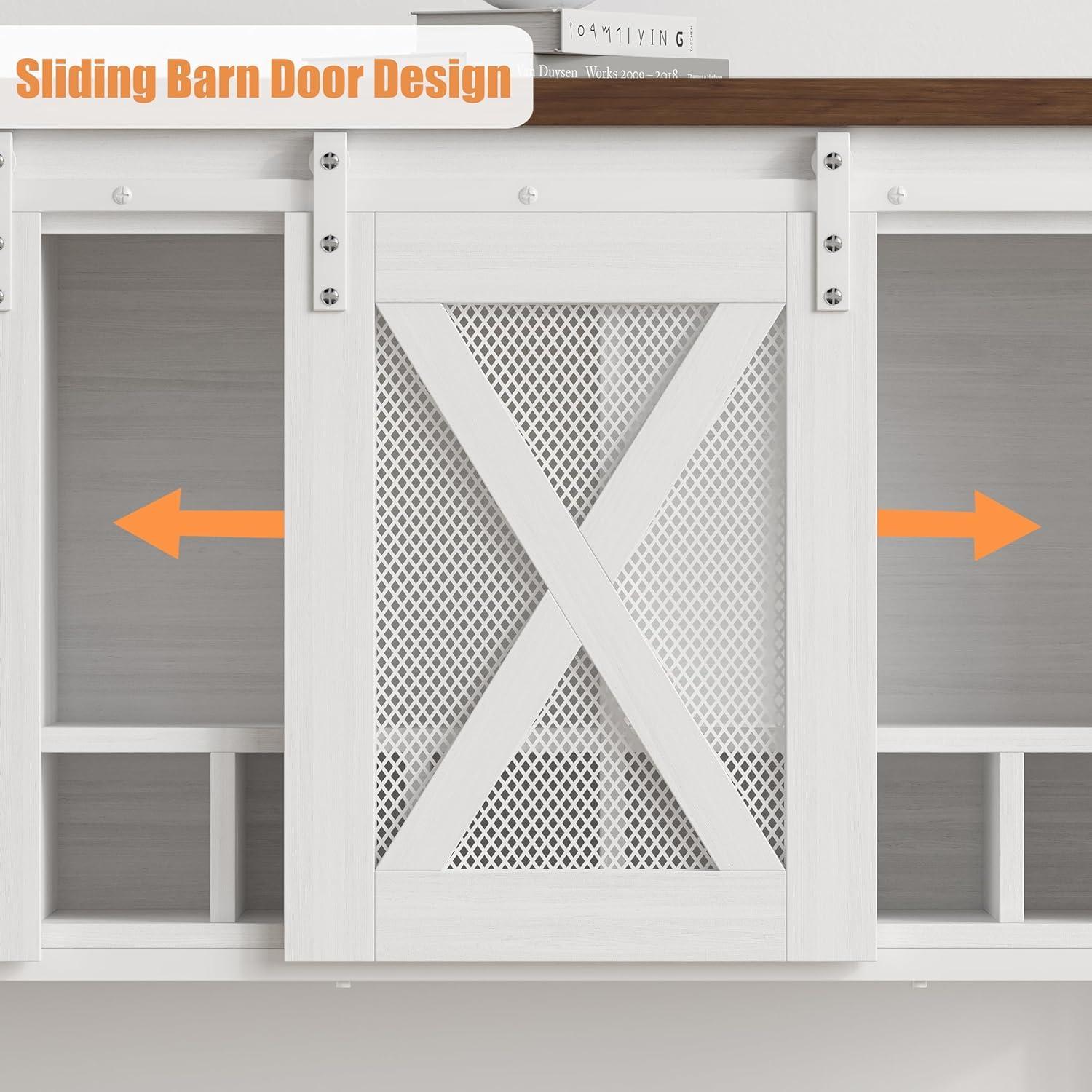 GAOMON Farmhouse Coffee Bar Cabinet with Sliding Barn Doors, Wine Rack, Stemware Holder, and Storage Shelves, Rustic Kitchen Buffet for Living Room or Hallway