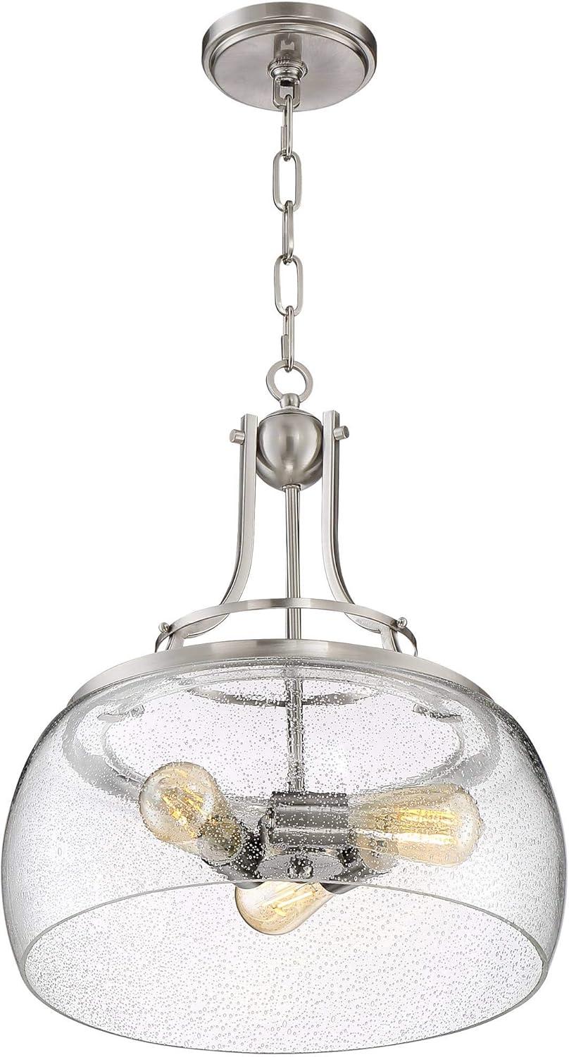 Franklin Iron Works Charleston Satin Nickel Pendant Chandelier 16" Wide Modern Seeded Clear Glass 3-Light LED Fixture for Dining Room Kitchen Island