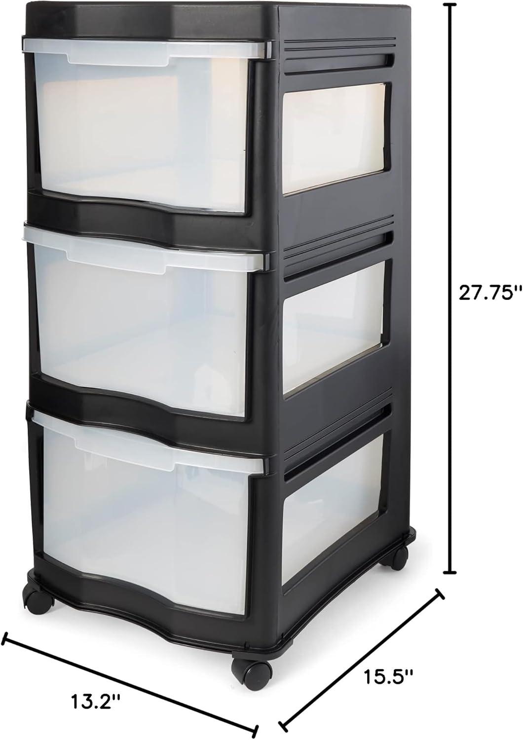 Life Story Classic 3 Shelf Standing Plastic Home Storage Organizer and Drawers with Wheels for Closet, Dorm, or Office