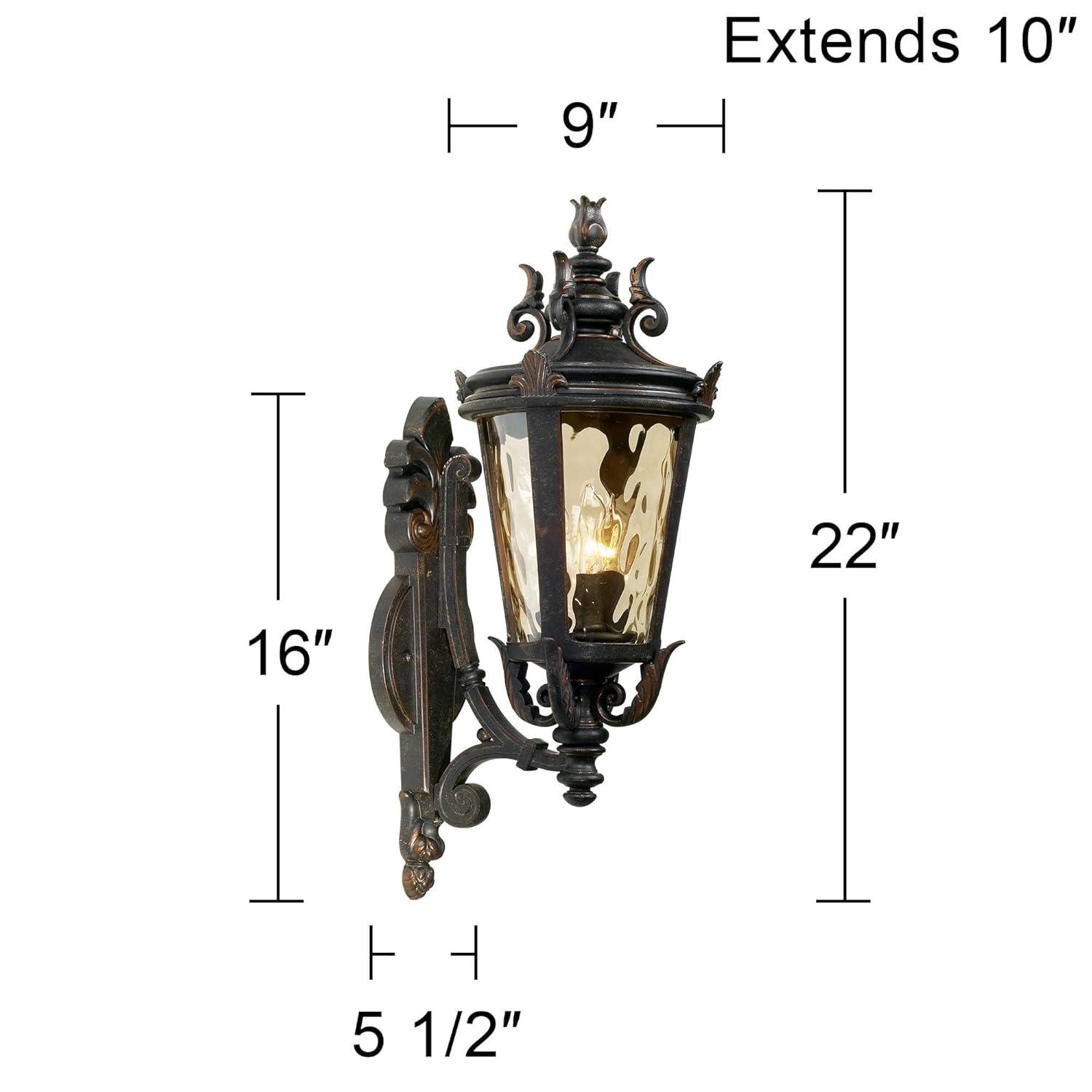 John Timberland Casa Marseille Vintage Rustic Outdoor Wall Light Fixture Veranda Bronze Scroll 22" Champagne Hammered Glass for Post Exterior Barn
