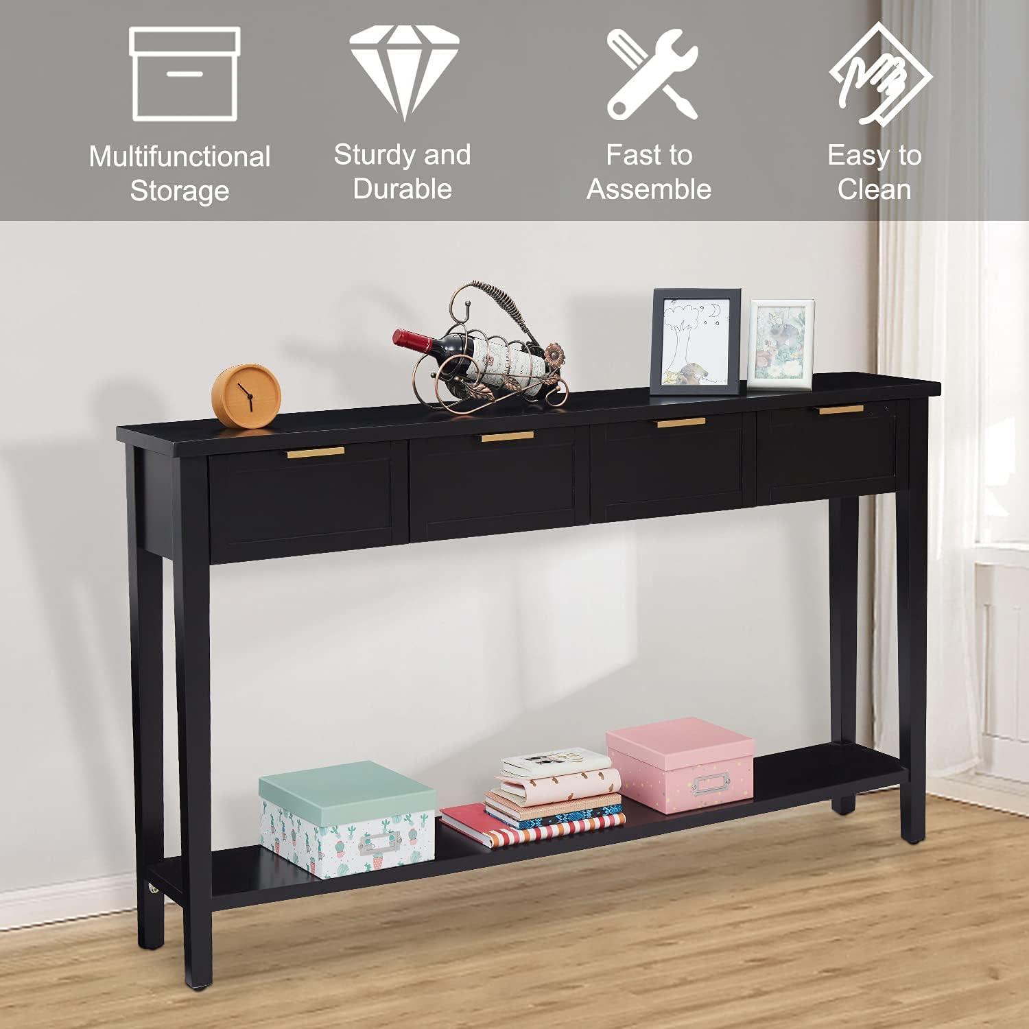 Kinfant Morden Console Table with Drawers, Narrow Sofa Table with Storage Shelf for Living Room, Entryway, Hallway, Black