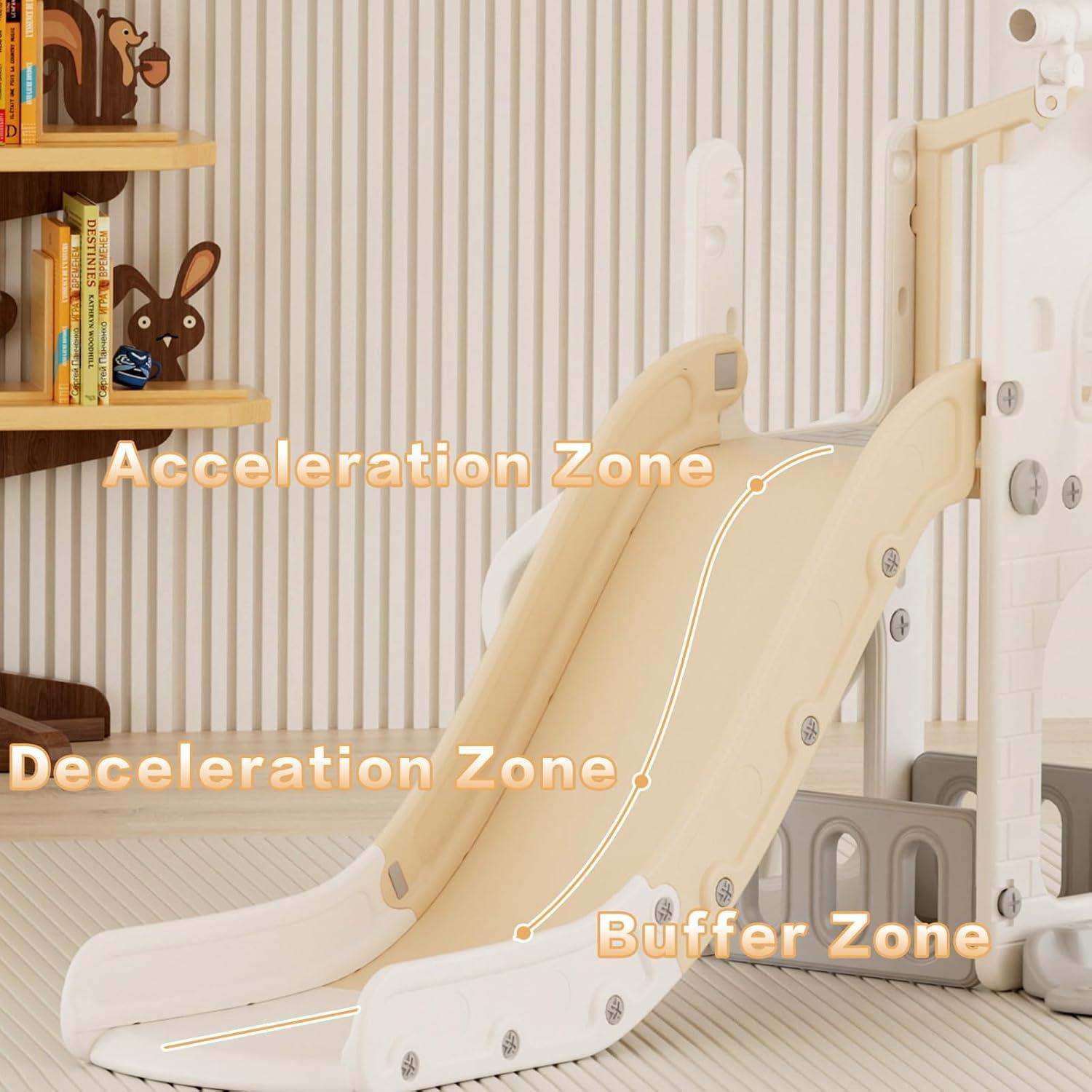 XJD 6 in 1 Toddler Slide and Swing Set, Kid Slide for Toddlers Age 1-3, Baby Slide with Basketball Hoop, Indoor Outdoor Slide Toddler Playset Toddler Playground, Beige