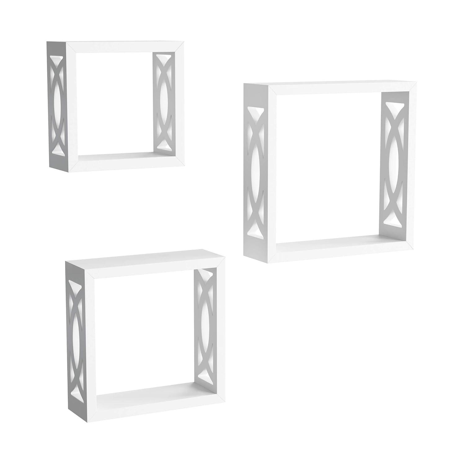 Floating Shelves - Open Cube Wall Shelf Set with Hidden Brackets, 3 Sizes to Display Décor, Photos, More- Hardware Included by Lavish Home (White)