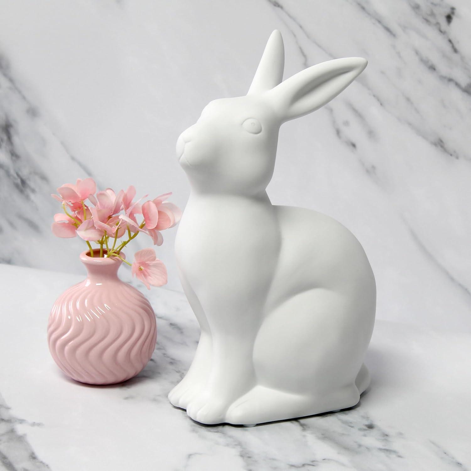 Gracie Oaks Creekwood Home 10.43" Glowing Ceramic Bunny Rabbit Light, For Home Décor, Nightstand, End Table, Entryway, Bookshelf, Kid's Room, White