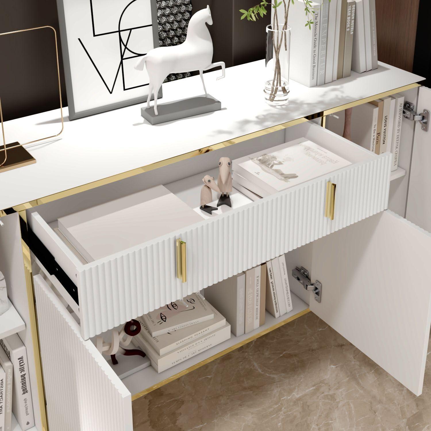 OXYLIFE Kitchen Credenza Storage Cabinet, Buffet Sideboard with Drawer and Adjustable Shelf, White