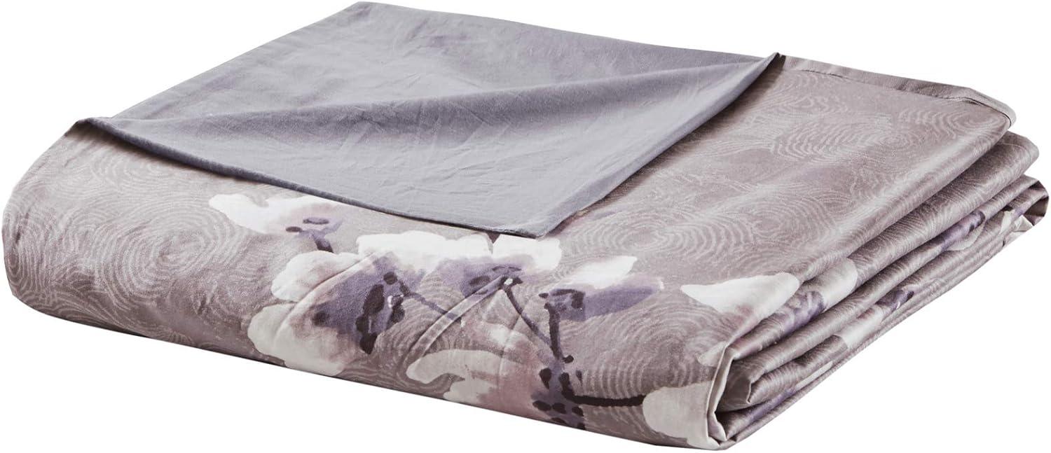 N Natori Sakura Duvet Cover Reversible Cherry-Blossom Cotton Printed Flower Floral Botanical Matching Embroidered Shams Soft Corner Ties All Season Bedding-Sets, King/Cal King(110"x96"), Lilac