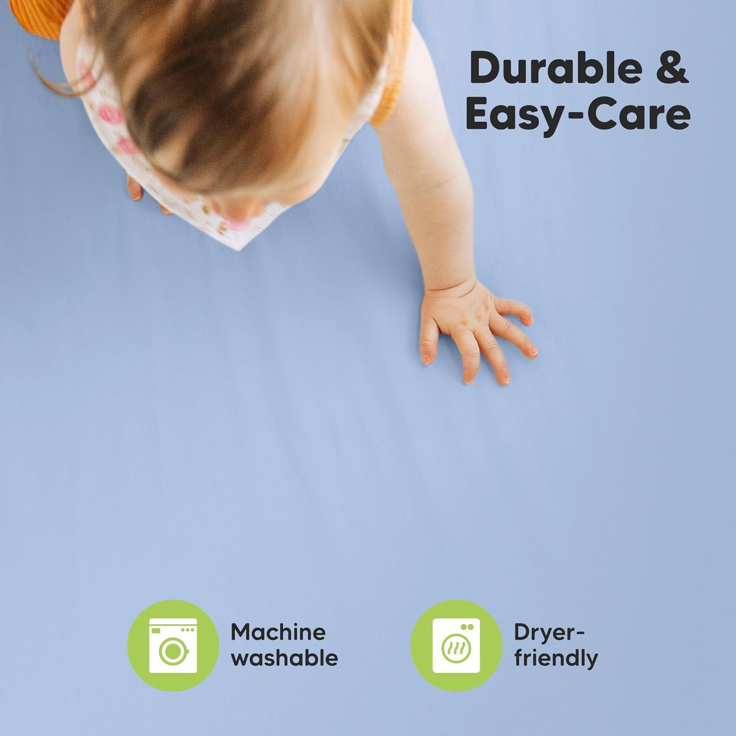 KeaBabies Mini Crib Sheets for Baby Girls, Boys, 2-Pack Soothe Pack and Play Sheets Fitted, Organic Pack N Play Mattress Sheet (Blue Flax)