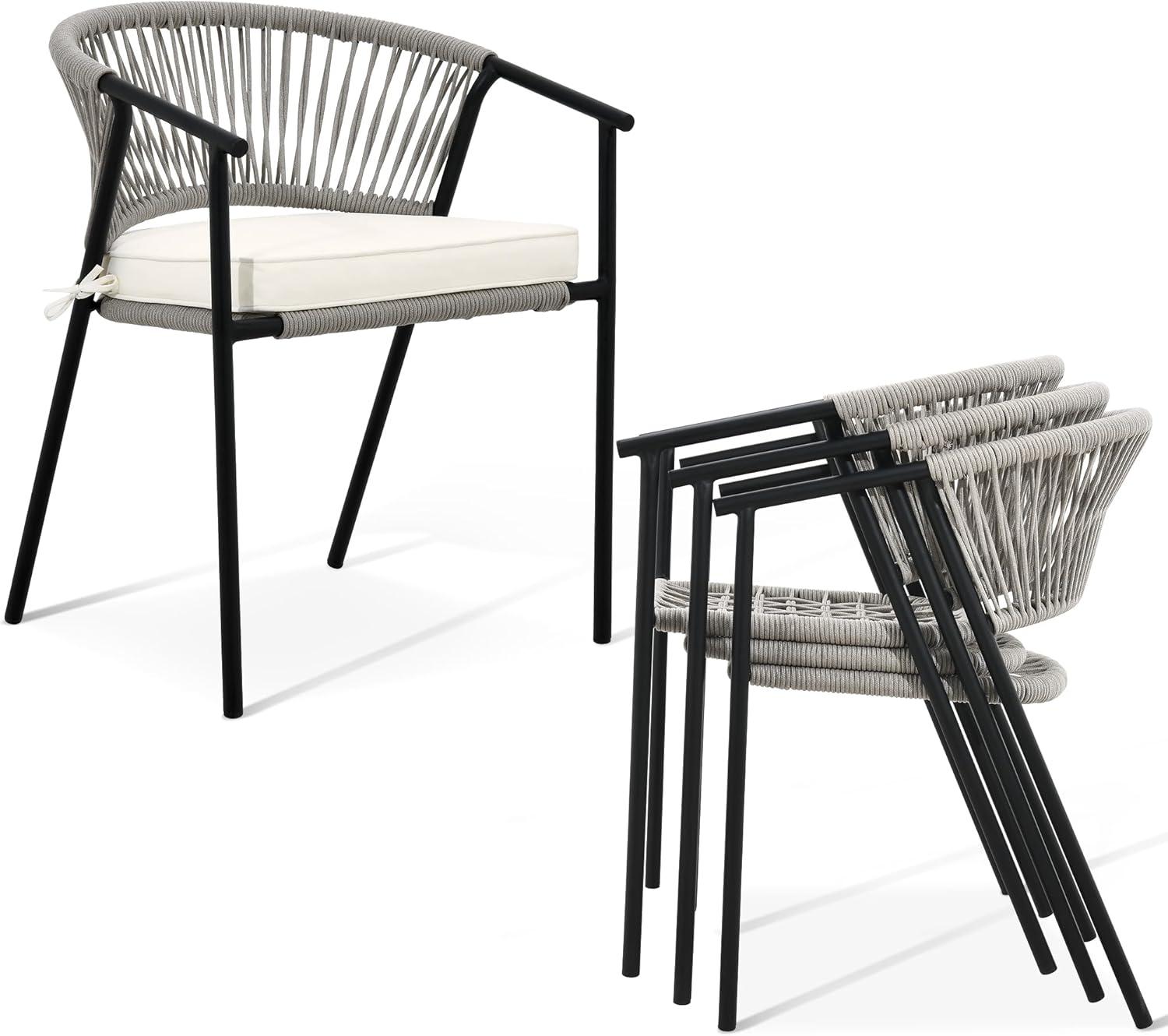 DWVO Set of 4 Outdoor Dining Chair, Rope Woven Design Stackable Chairs for Patio