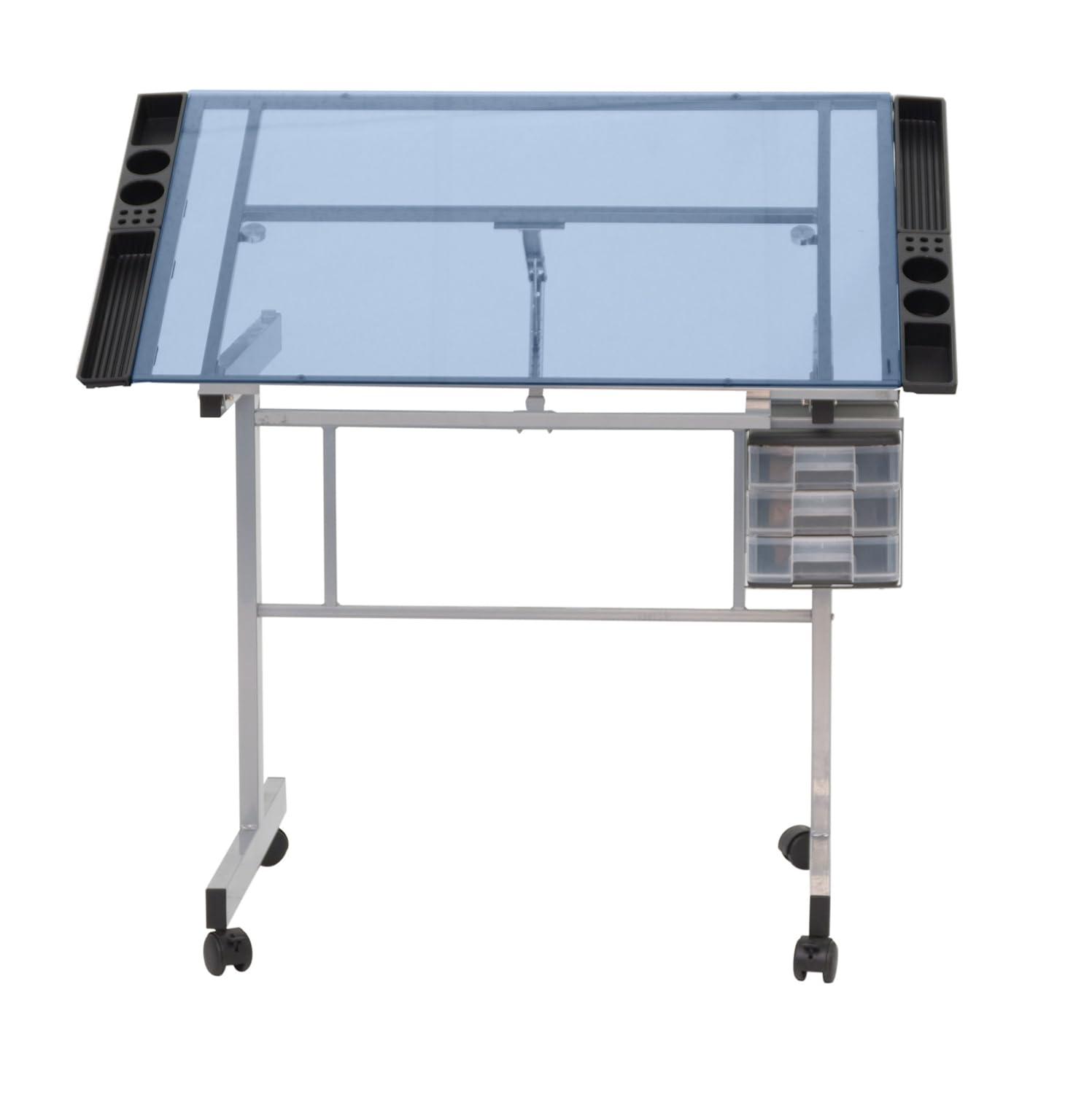 Inbox Zero Craddock Adjustable Glass Top Metal Base Drafting Table