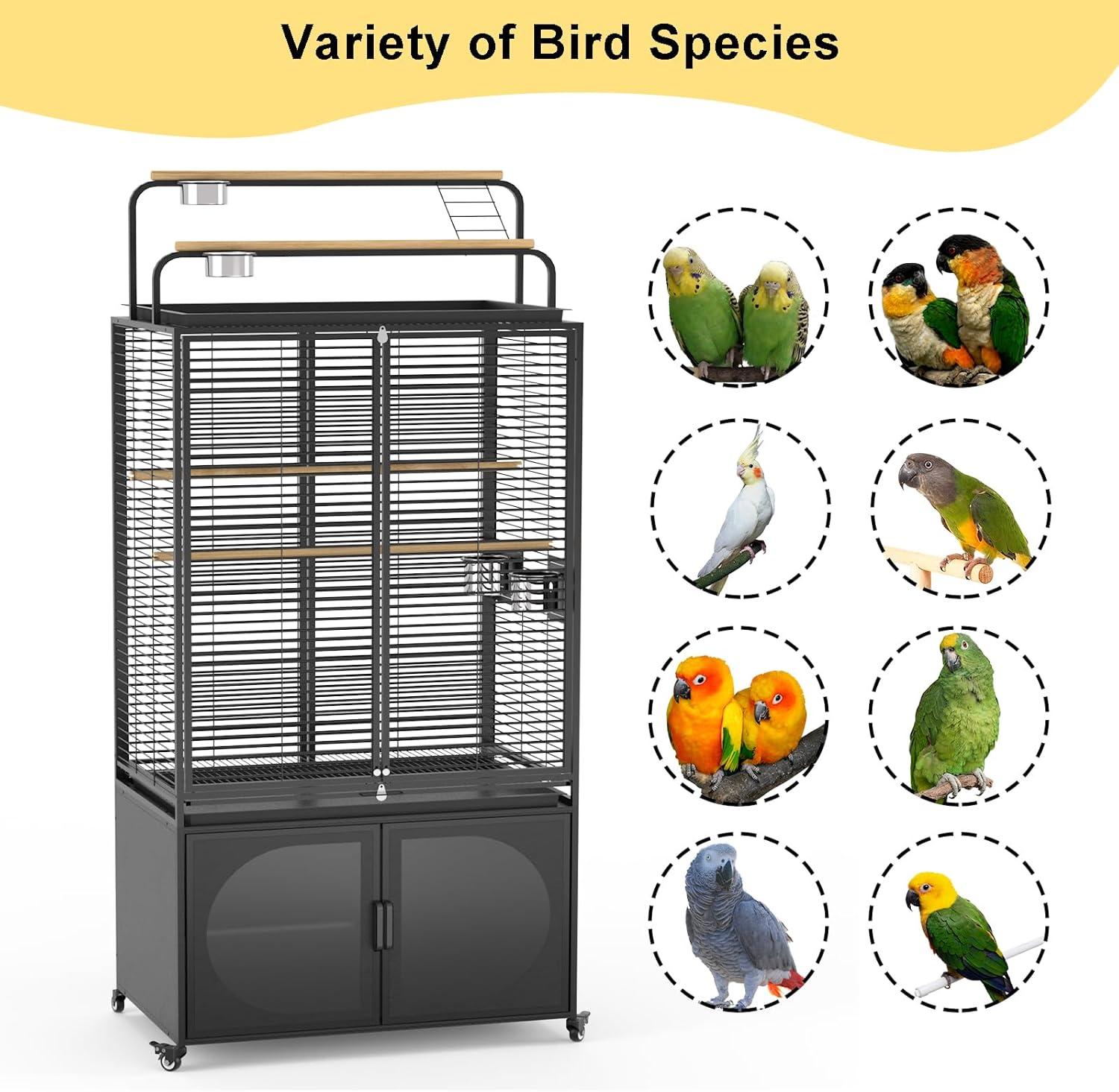 GDLF 72-Inch Bird Cage With Play Top and Rolling Storage Cabinet Extra Large With Cover for Parrot, Parakeet, Cockatiel, Budgie , Parrotlet, Green Cheek Conure