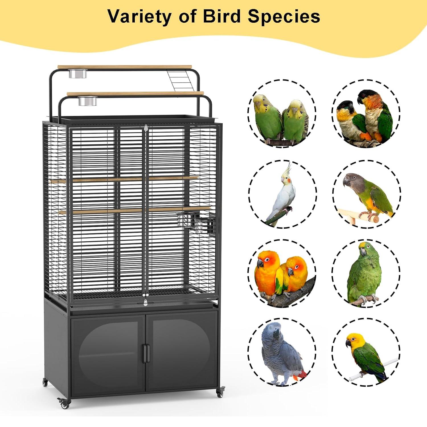 GDLF 72-Inch Bird Cage With Play Top and Rolling Storage Cabinet Extra Large With Cover for Parrot, Parakeet, Cockatiel, Budgie , Parrotlet, Green Cheek Conure