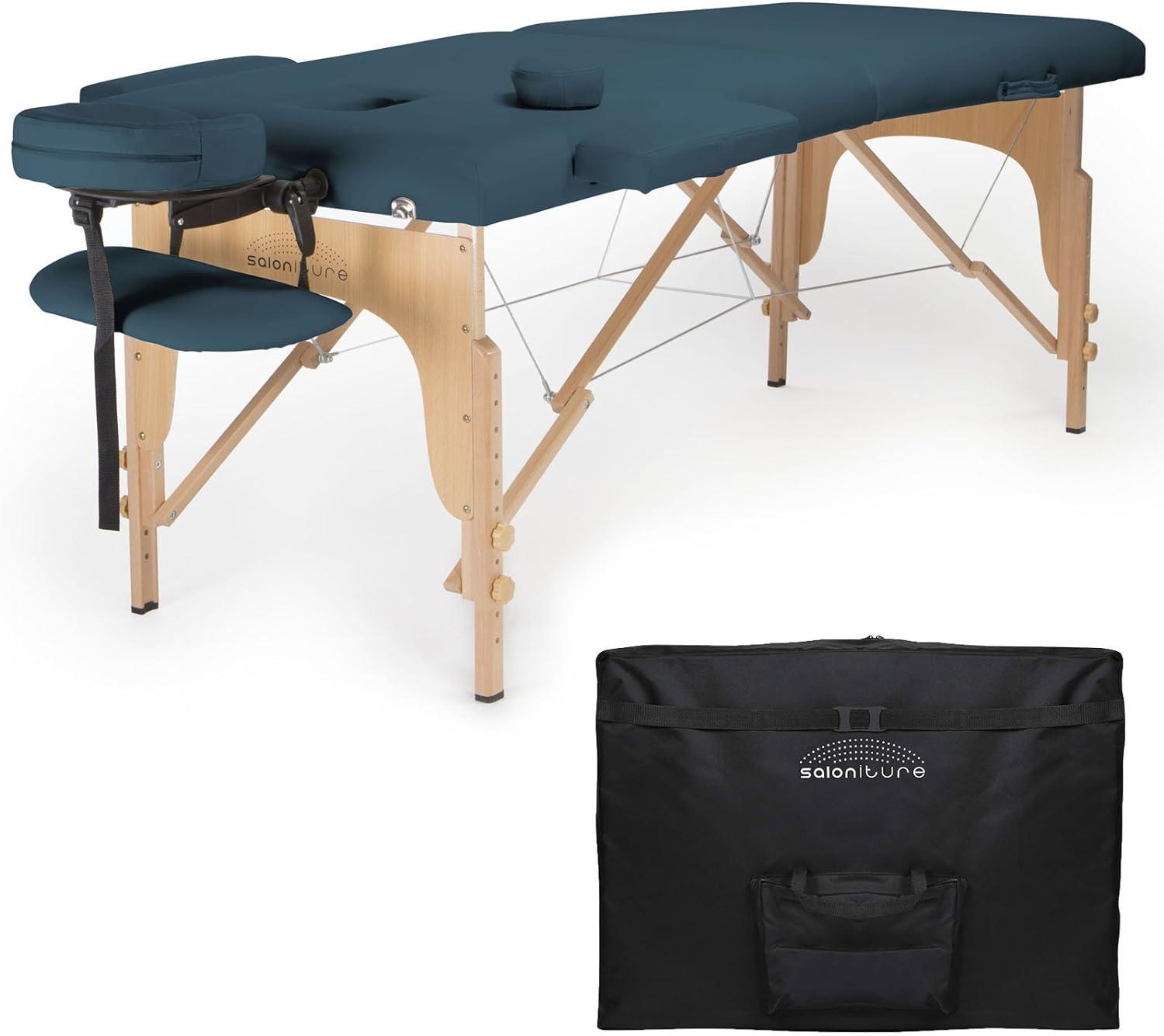 Saloniture Portable Professional Folding Massage Table with Carrying Case - Blue