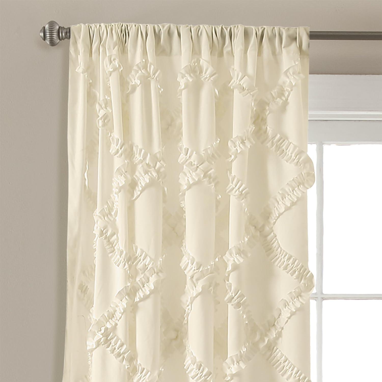 Ivory Elegance Ruffle Diamond 84" Polyester Window Curtain Set