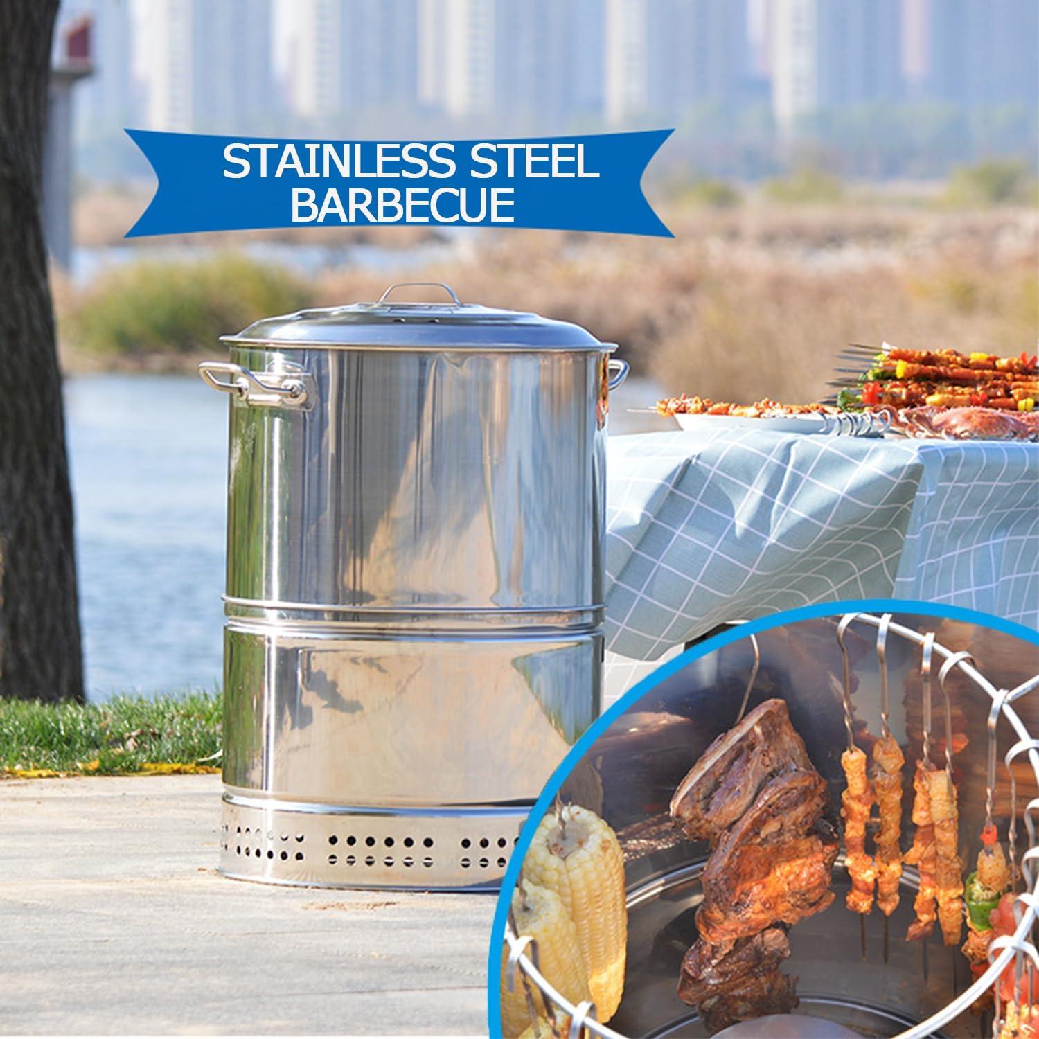 Large Portable Charcoal Grills, Stainless Charcoal BBQ Grill Barrel 360° Smokeless Outdoor Barbecue Grill for Travel, Outdoor Cooking and BBQ, Camping Grill Picnic Patio Backyard