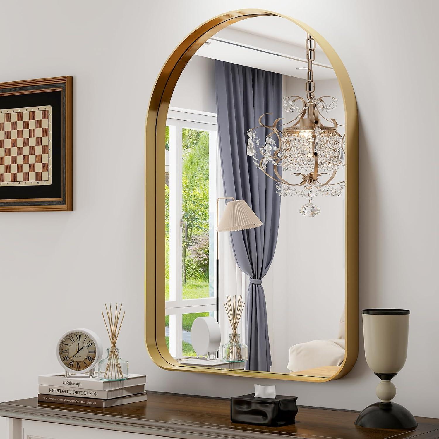 Gold Arched Top Full Length Aluminum Mirror