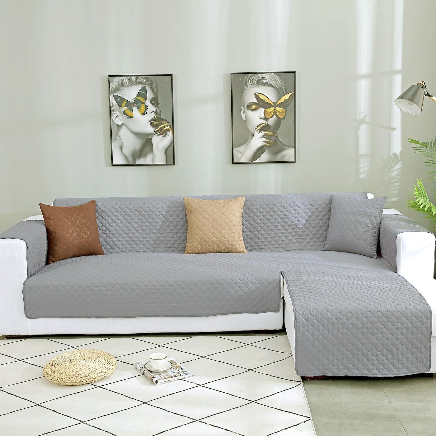 Double Side L Shape Couch Cover Sectional Sofa Covers Set Chaise Couch Cover Slip Covers for Sofas Couches Sectional Furniture Protector Cover (Large,Light Grey)