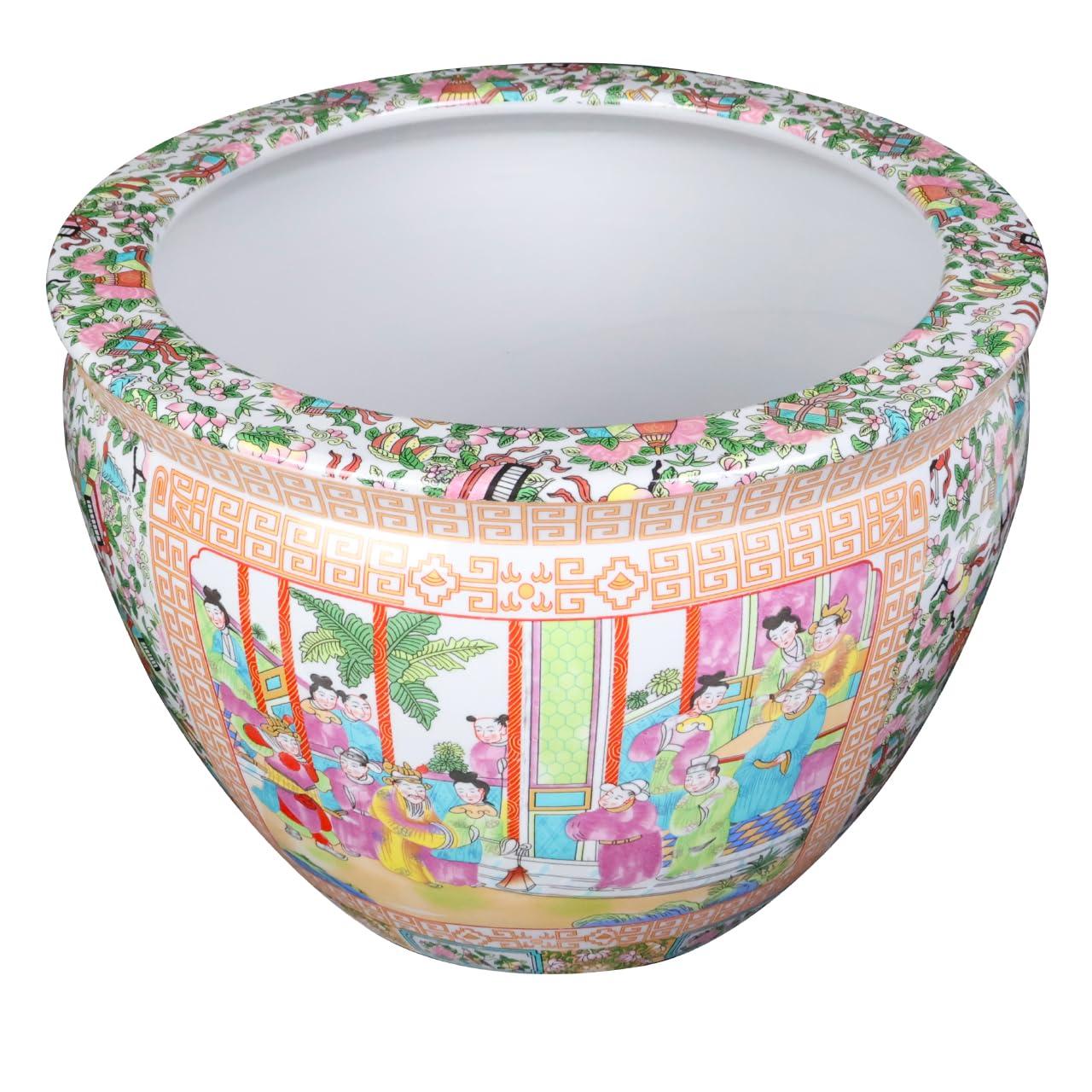 Hand Painted Chinese Porcelain Round Plant Pot, 12-inch