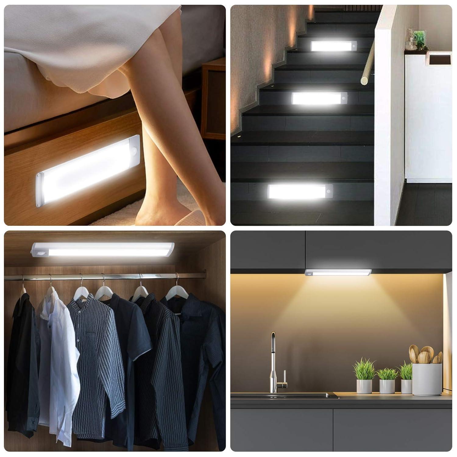 LEPOTEC 2022 30 LED Under Counter Closet Lighting, Pantry Light, LED Motion Sensor Cabinet Light Battery Powered Operated Light 2500mah Rechargeable Wireless Motion Sensor Closet Light