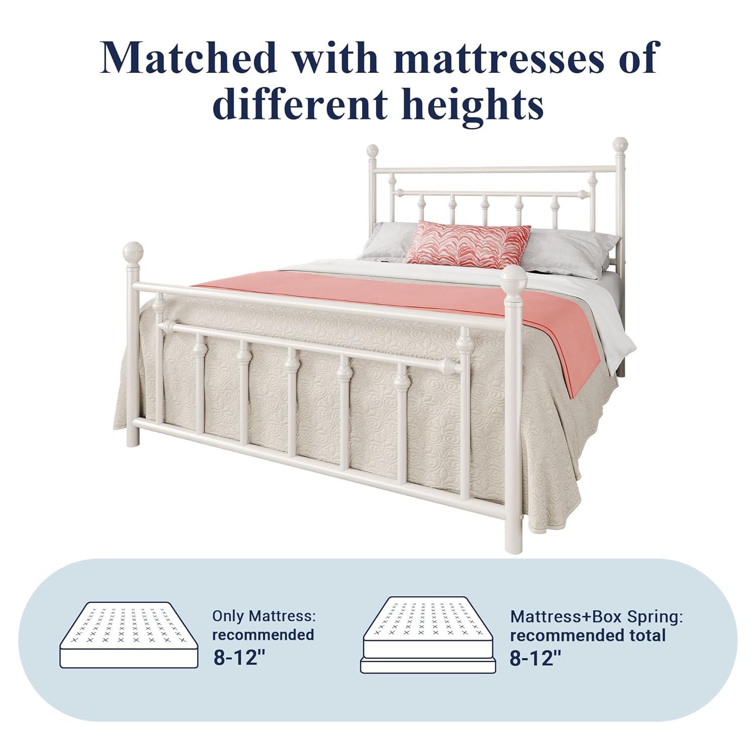 Allewie 14 Inch Queen Size Metal Platform Bed Frame with Victorian Vintage Headboard and Footboard/Mattress Foundation/Under Bed Storage/No Box Spring Needed/Easy Assembly/Noise Free/White