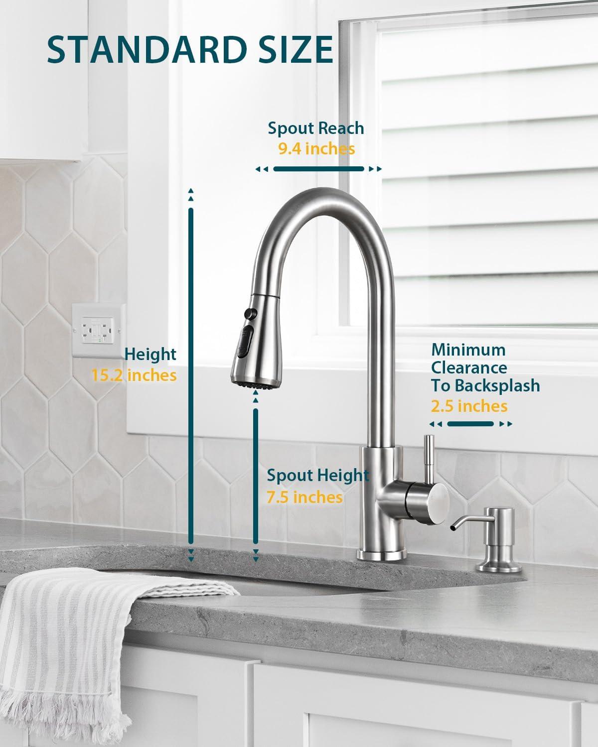 Brushed Nickel Single Handle Pull Down Kitchen Faucet with Soap Dispenser