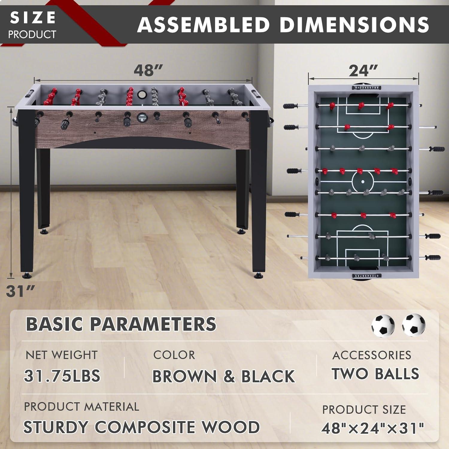 48in Foosball Table, Arcade Table Soccer w/2 Balls for Kids and Adults, Indoor Foosball Table for Home, Game Room w/Wood Grain Finish and Foosball Accessories
