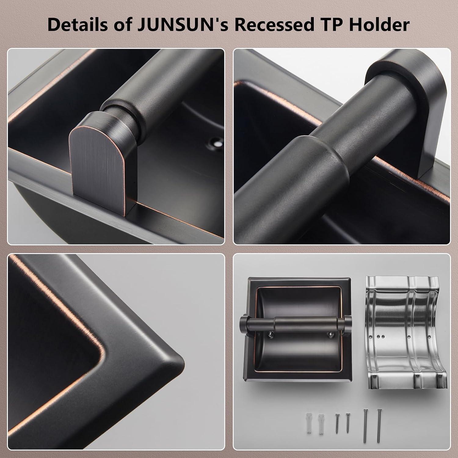 JunSun Oil Rubbed Bronze Recessed Toilet Paper Holder Stainless Steel ORB Toilet Paper Roll Holder Tissue Holder Tissue Roll Holder 6" X 6" Square Jumbo Mega Roll Holder Rear Mounting Bracket Included