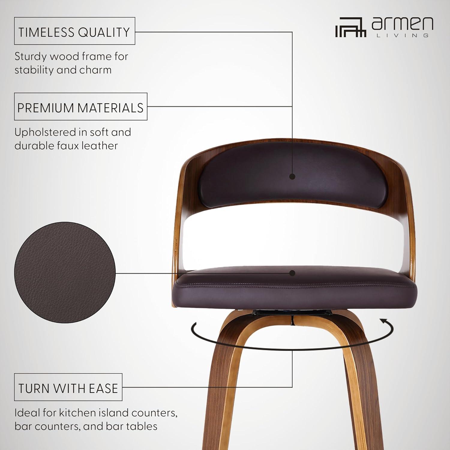 Armen Living Shelly Contemporary Faux Leather Bar Stool in Brown