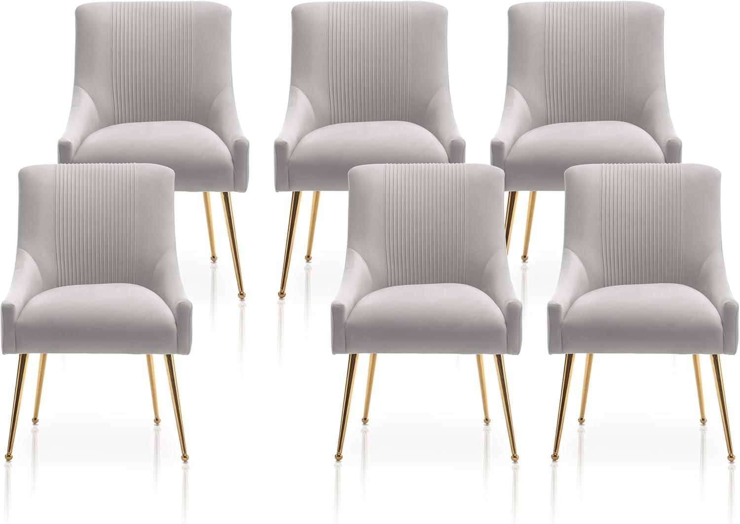 Dining Chairs,Modern Living Room Chairs, Velvet Upholstered Dining Room Chairs with Gold Legs,Tufted Accent Chair Set of 6 for Reception Room Bedroom Study Room(Grey)