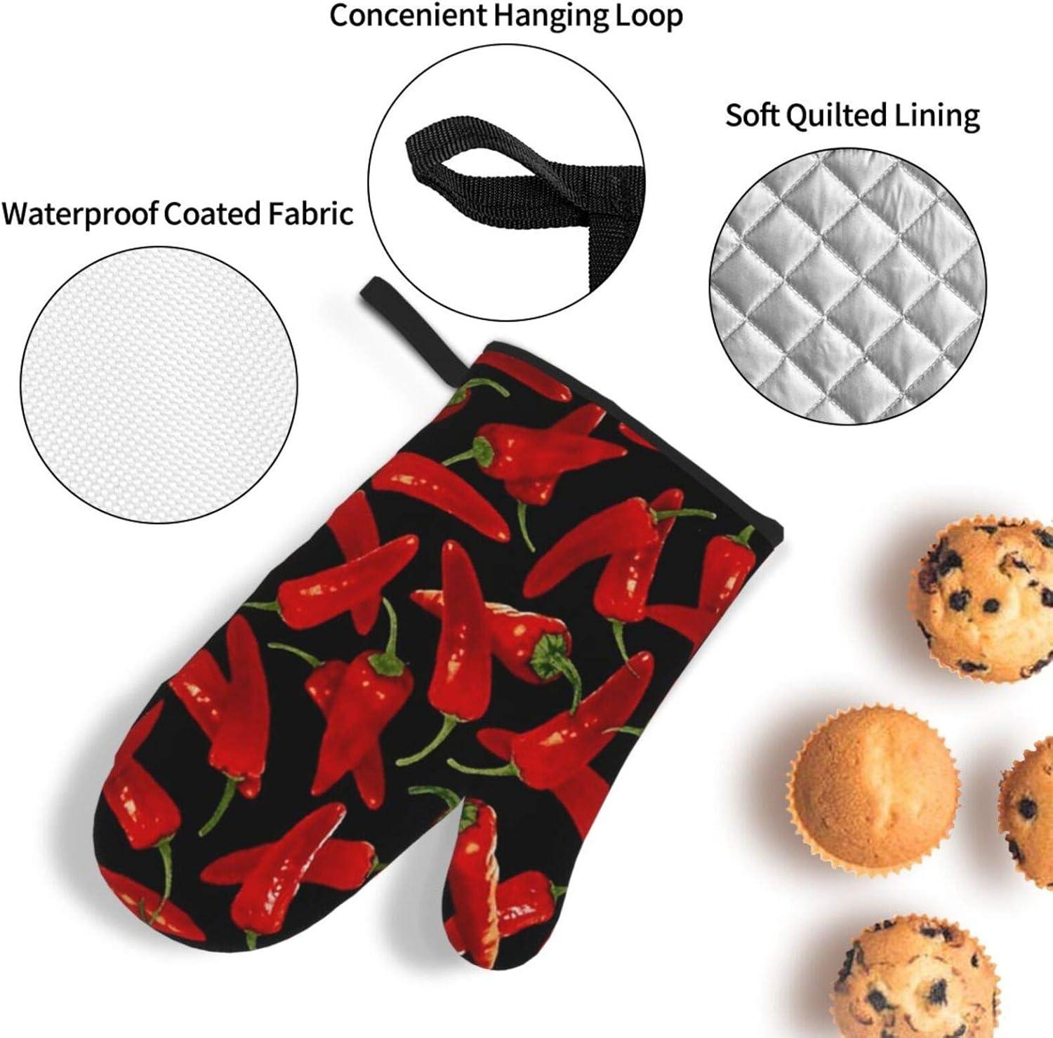 Chili Peppers Chili Oven Mitts and Pot Holders Sets of 4 Resistant Hot Pads with Non-Slip BBQ Gloves for Kitchen Cooking Baking