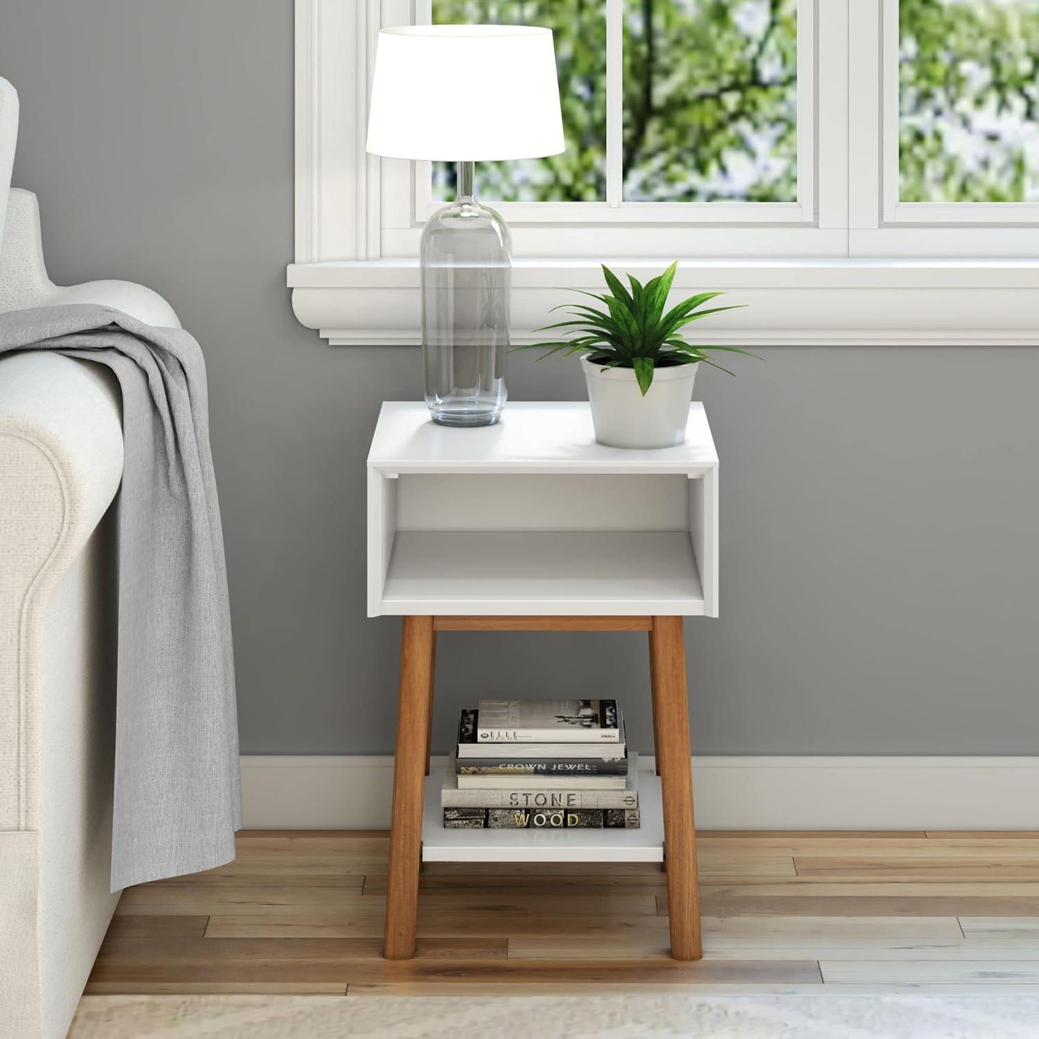 Plank+Beam Nightstand with Cubby Shelf, Wooden Bedside Table, Side Table for Bedroom