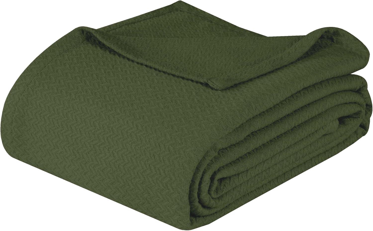 Superior Nobel Cotton Textured Chevron Woven Blanket, Non-Standard, Forest Green