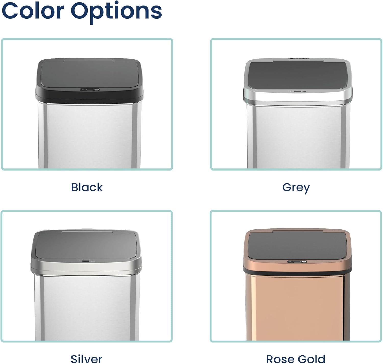 13 Gallon Stainless Steel Touchless Motion Sensor Trash Can with Black Lid