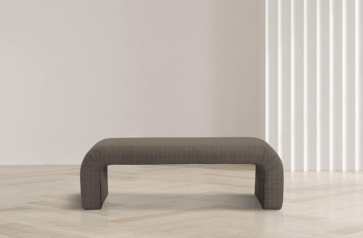 Meridian Furniture Niagara Cream Boucle Fabric Bench