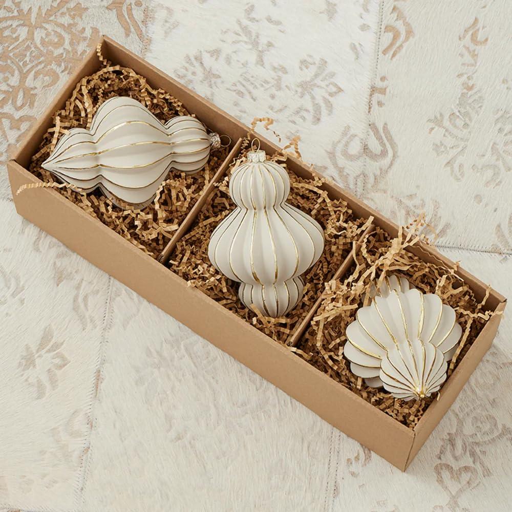Christmas Gesso Finial Glass Ornament 100mm Set of 3 - Stone