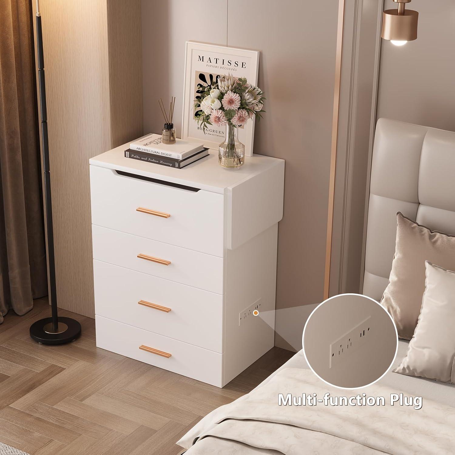 Makeup Vanity Desk with Mirror and Lights, 3-in-1 Vanity Set with 3 Drawers, Small Makeup Vanity with Hidden Stool, Compact Dressing Table Charging Station for Bedroom-White