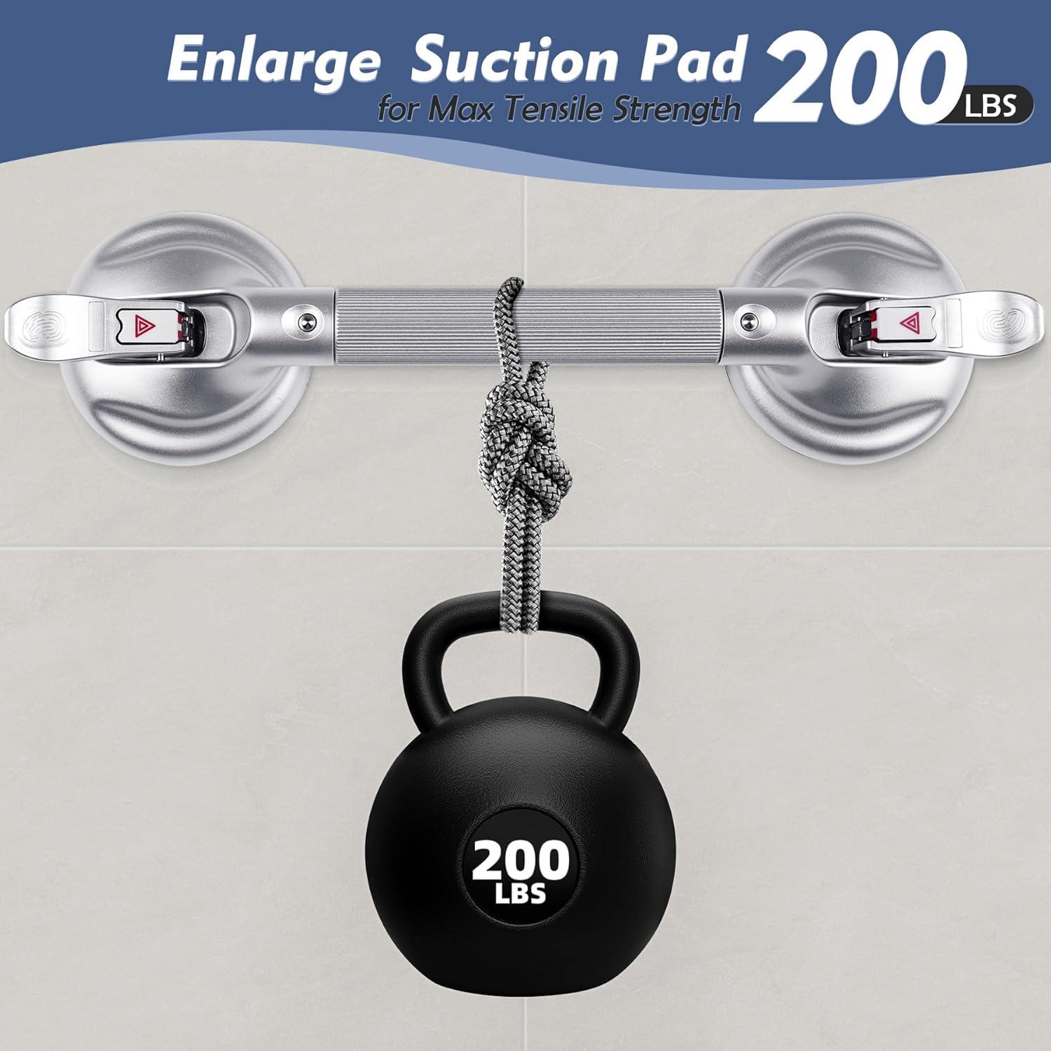 Grab Bars for Bathtubs and Showers, 18.5-inch Upgraded Safety Suction Grab Bar for Shower, Tools-Free Installation for Bathroom Wall, Shower Handles for Elderly with Enlarged Suction Cup - Silver